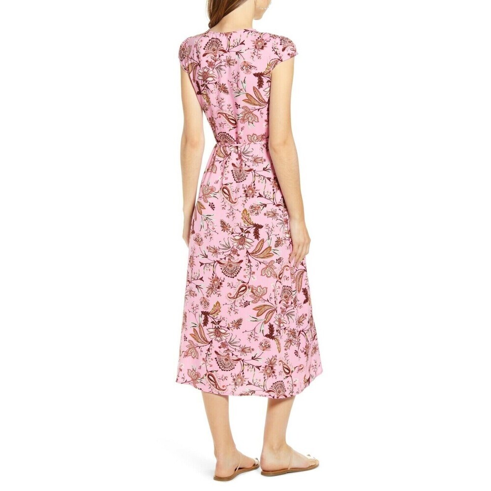 Love, Fire Nordstrom Chic V-Neck Midi Wrap Dress Pink Floral Paisley XS Junior